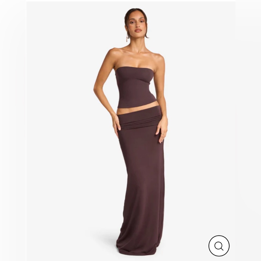Crop Shop Boutique CSB Longline Bandeau & Foldover Maxi Skirt Espresso
